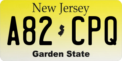 NJ license plate A82CPQ