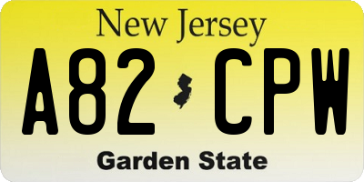 NJ license plate A82CPW