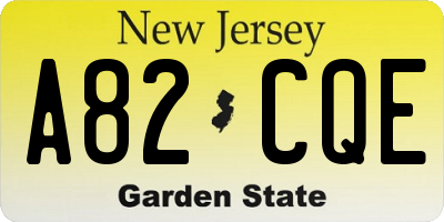 NJ license plate A82CQE