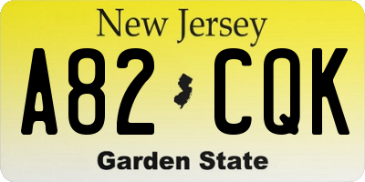 NJ license plate A82CQK