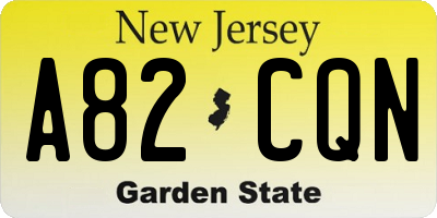 NJ license plate A82CQN