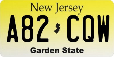 NJ license plate A82CQW