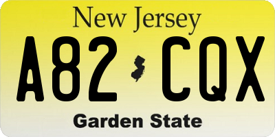 NJ license plate A82CQX