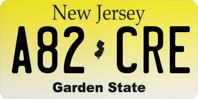 NJ license plate A82CRE