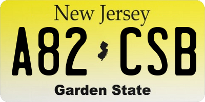 NJ license plate A82CSB