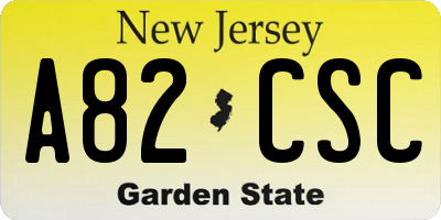 NJ license plate A82CSC