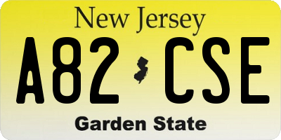NJ license plate A82CSE