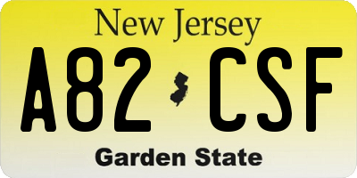 NJ license plate A82CSF