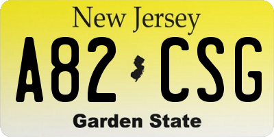 NJ license plate A82CSG
