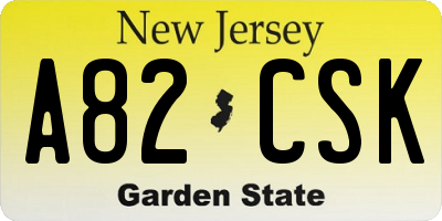 NJ license plate A82CSK