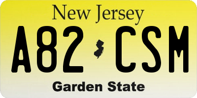 NJ license plate A82CSM