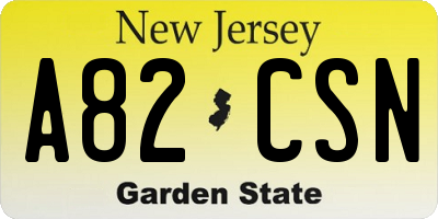 NJ license plate A82CSN