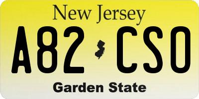 NJ license plate A82CSO