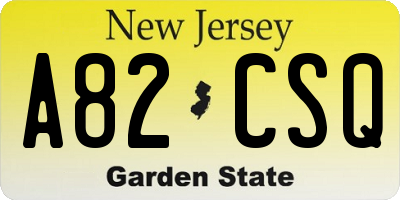 NJ license plate A82CSQ