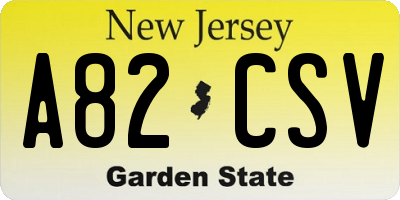 NJ license plate A82CSV