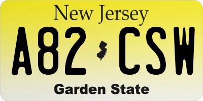 NJ license plate A82CSW