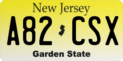 NJ license plate A82CSX