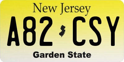 NJ license plate A82CSY