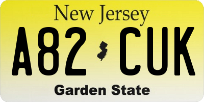 NJ license plate A82CUK
