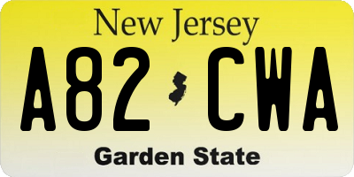 NJ license plate A82CWA