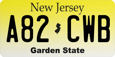 NJ license plate A82CWB