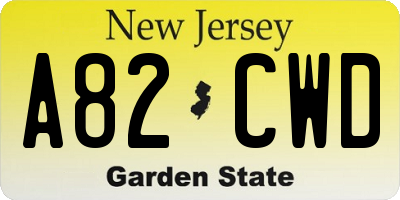 NJ license plate A82CWD