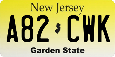 NJ license plate A82CWK