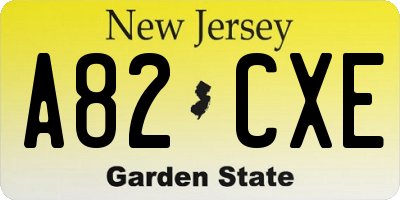 NJ license plate A82CXE