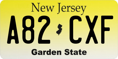 NJ license plate A82CXF