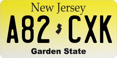 NJ license plate A82CXK