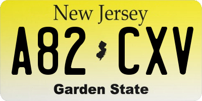 NJ license plate A82CXV