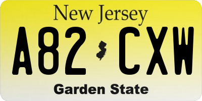 NJ license plate A82CXW