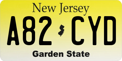 NJ license plate A82CYD