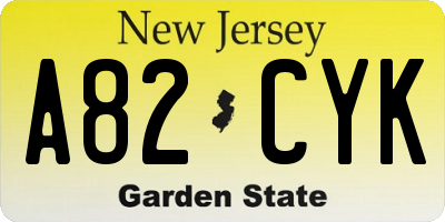 NJ license plate A82CYK