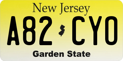 NJ license plate A82CYO