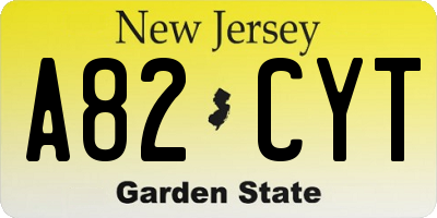 NJ license plate A82CYT