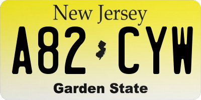 NJ license plate A82CYW