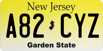 NJ license plate A82CYZ