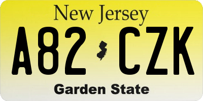 NJ license plate A82CZK