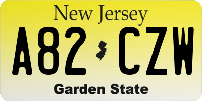 NJ license plate A82CZW