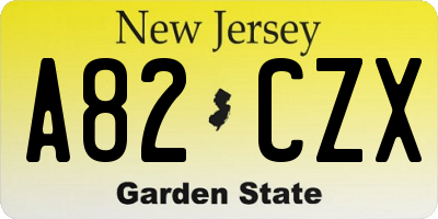 NJ license plate A82CZX