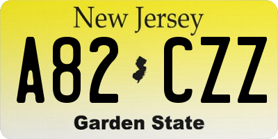 NJ license plate A82CZZ