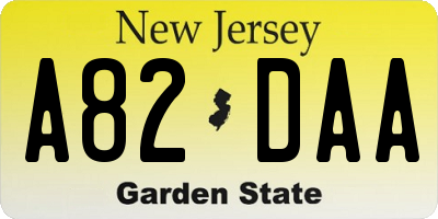 NJ license plate A82DAA