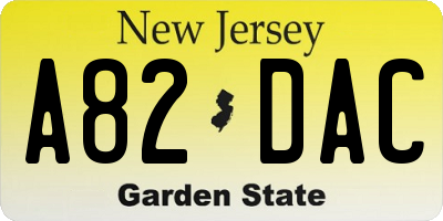 NJ license plate A82DAC