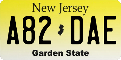 NJ license plate A82DAE