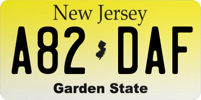 NJ license plate A82DAF