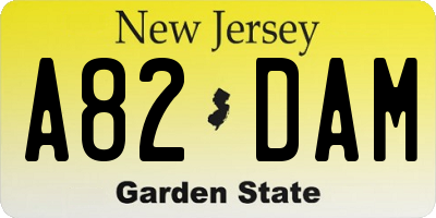 NJ license plate A82DAM