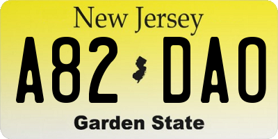 NJ license plate A82DAO