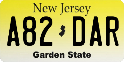 NJ license plate A82DAR