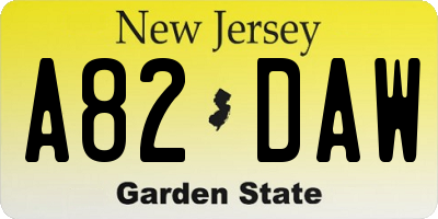 NJ license plate A82DAW